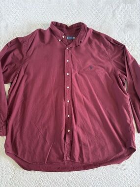 Polo Ralph Lauren Mens 3XL Maroon Red Button Up Long Sleeve Dress Shirt Preowned